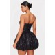 Black Sequin Bandeau Mini Puffball Dress