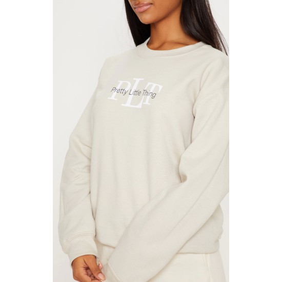 PRETTYLITTLETHING Sand Graphic Oversized Fit Sweatshirt