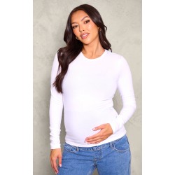 Maternity White Long Sleeve Basic Fitted Top