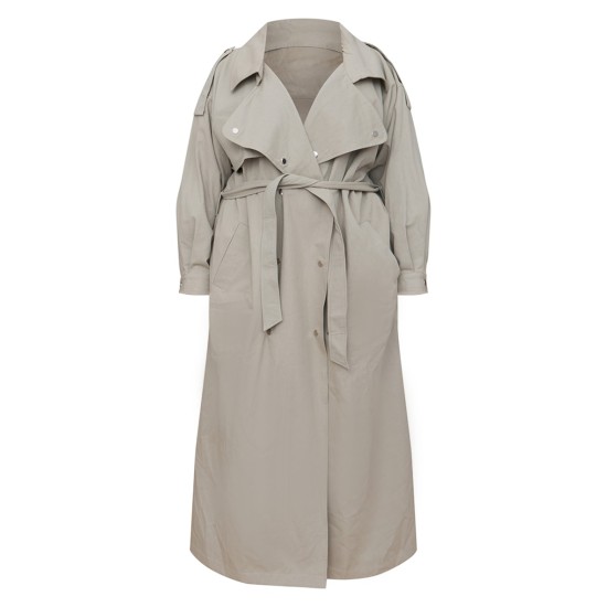 Plus Light Khaki Popper Detail Trench Coat