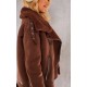 Chocolate Faux Suede PU Bonded Aviator Jacket