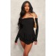 Black Slinky Long Sleeve Bardot Rara Skort Romper