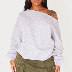 Shape Grey Marl Sweat Raw Edge Slouch Sweatshirt