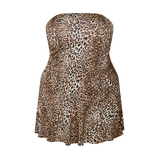 Plus Leopard Print Bandeau Puffball Mini Dress