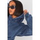 Shape Blue Sweat Cropped Shirred Waist Hoodie