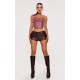 Mauve Faux Leather Ruched Bust Boned Dip Hem Corset