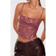 Mauve Faux Leather Ruched Bust Boned Dip Hem Corset