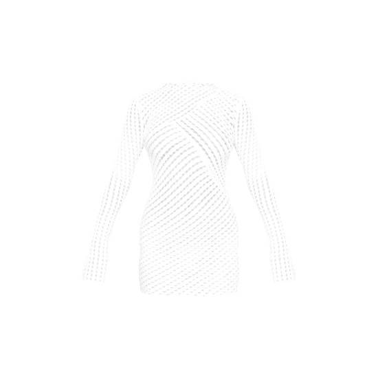 White Crinkle Texture Long Sleeve Bodycon Dress