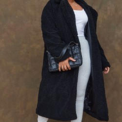 Plus Black Longline Borg Coat