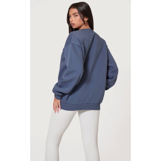 PRETTYLITTLETHING Petrol Blue Athletics Club Embossed Oversized Boxy Sweatshirt