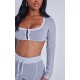 Shape Light Grey Washed Cotton Hook And Eye Long Sleeve Crop Top