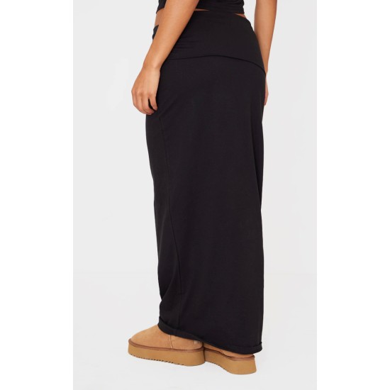 Black Foldover Cotton Maxi Skirt