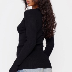 Black Knitted Ribbed Long Sleeve Cardigan
