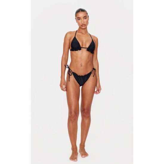 Black Frill Edge Ruched Back Bikini Bottoms