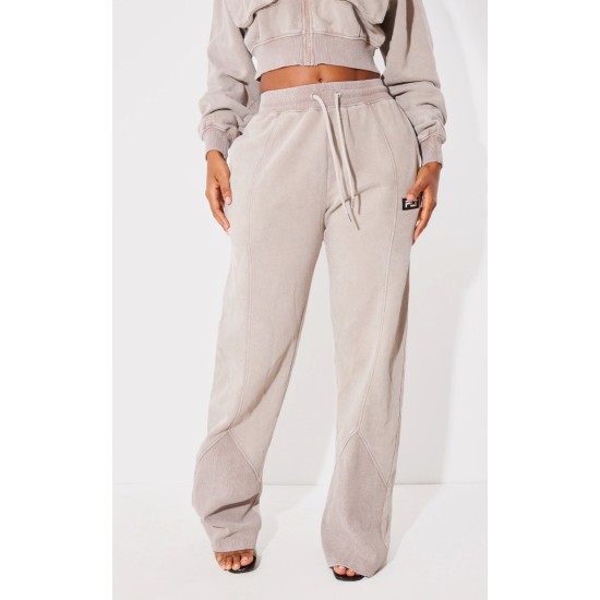 PRETTYLITTLETHING Shape Taupe Washed Wide Leg Sweatpants