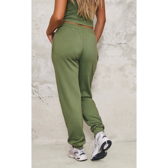 Khaki High Waisted Cuffed Sweatpants