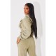 PRETTYLITTLETHING Shape Olive Washed Cargo Cropped Hoodie