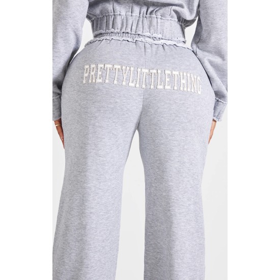 PRETTYLITTLETHING Shape Grey Marl Distressed Elasticated Waistband Wide Leg Sweatpants