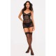 Black Lace Underwired Slip Dress Lingerie Set