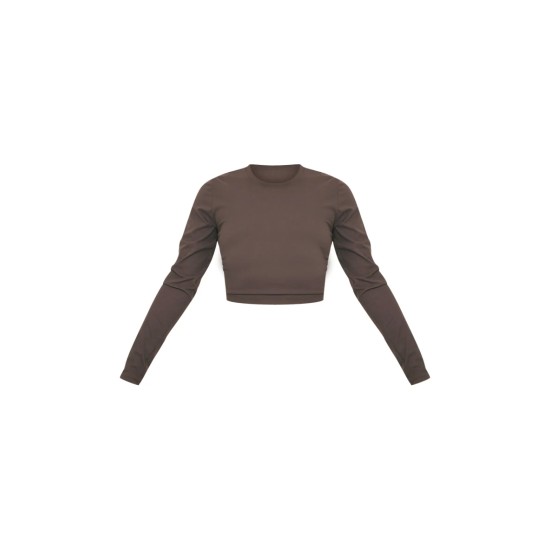 Espresso Sculpt Long Sleeve Crop Gym Top