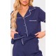 Navy Jersey Piping Detail Short PJ Set