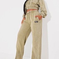 PRETTYLITTLETHING Shape Olive Washed Wide Leg Sweatpants