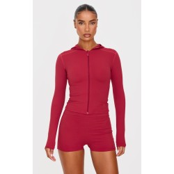 Dark Red Sculpt Hooded Gym Jacket