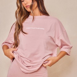 PRETTYLITTLETHING Light Pink Printed Oversized T-shirt