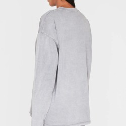 PRETTYLITTLETHING Light Grey Embossed Logo Washed Long Sleeve T-shirt