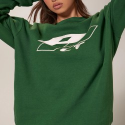 PRETTYLITTLETHING Forest Green Embroidered Contrast Oversized Sweatshirt