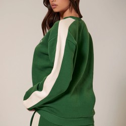 PRETTYLITTLETHING Forest Green Embroidered Contrast Oversized Sweatshirt