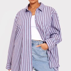 Plus Blue Striped Oversized Shirt