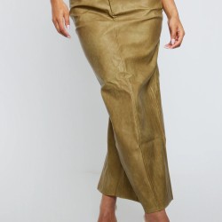 Premium Olive Washed Faux Leather Maxi Skirt