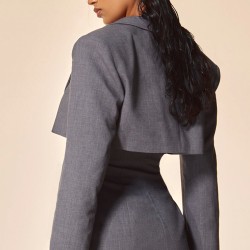 PLT Label Charcoal Tie Side Detail Blazer Dress