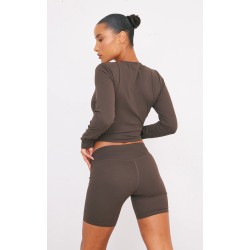 Espresso Sculpt Long Sleeve Crop Gym Top